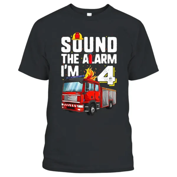 4 Years Old Firetruck  Birthday Toddler Firefighter T-Shirt