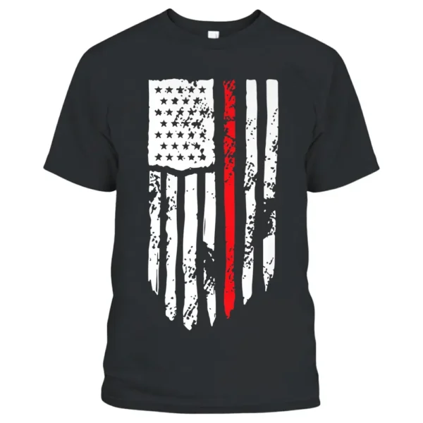 4th Of July Firefighter American Flag Thin Red Line On Back T-Shirt