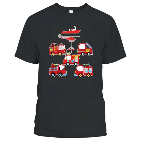 Cute Fire Trucks Boys Girls Firefighter T-Shirt