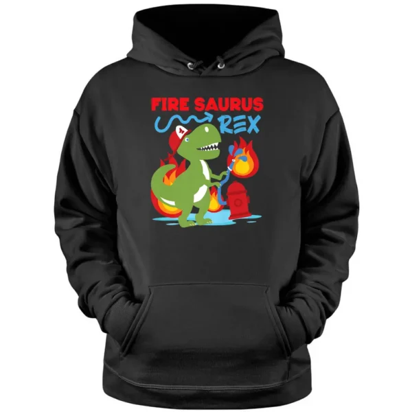 Fire Saurus Rex Firefighter Dinosaur Pullover Hoodie