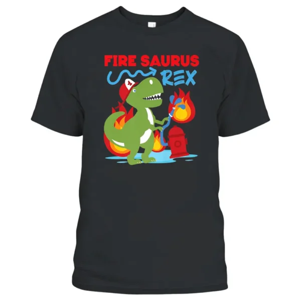 Fire Saurus Rex Firefighter Dinosaur T-Shirt