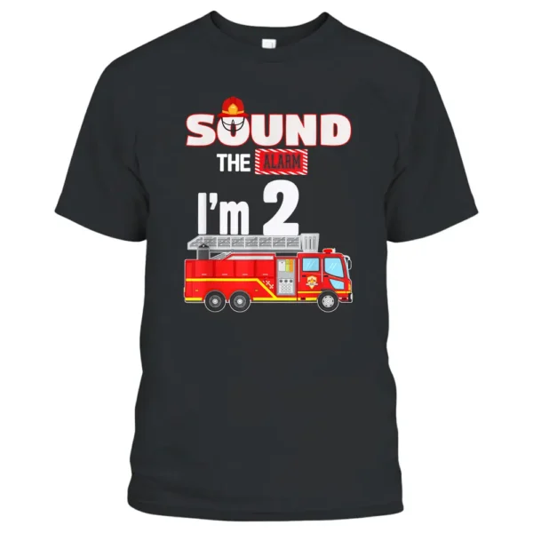 Fire Truck 2 Year Old Firefighter 2nd Birthday Boy Toddler T-Shirt