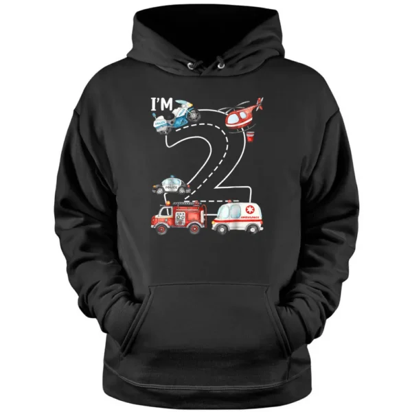 Fire Truck 2nd Birthday Boy 2 Year Old Firefighter Pullover Hoodie