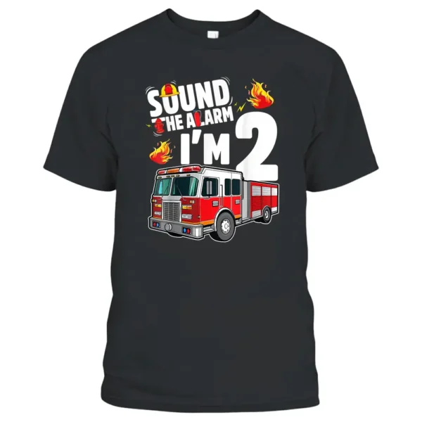 Fire Truck 2nd Birthday Boy Firefighter 2 Year Old T-Shirt