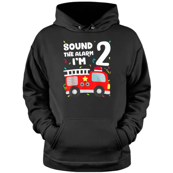 Fire Truck 2nd Birthday Toddler Boy Firefighter 2 Year Old Pullover Hoodie