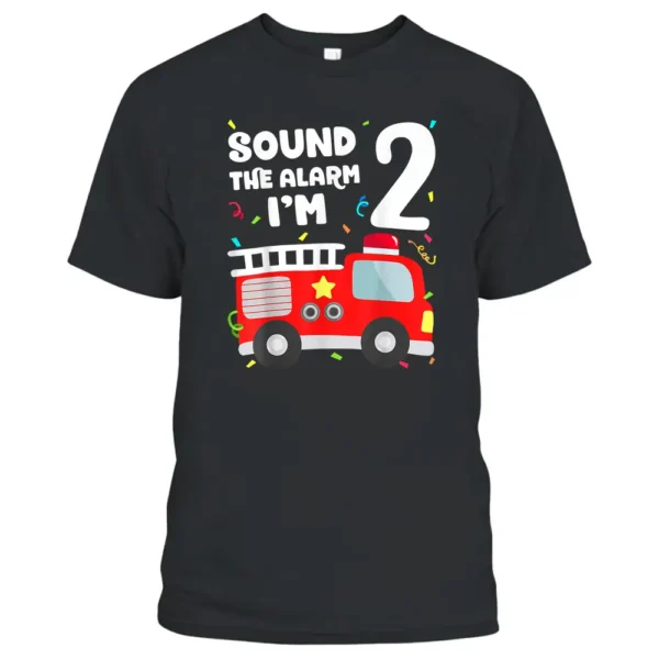 Fire Truck 2nd Birthday Toddler Boy Firefighter 2 Year Old T-Shirt