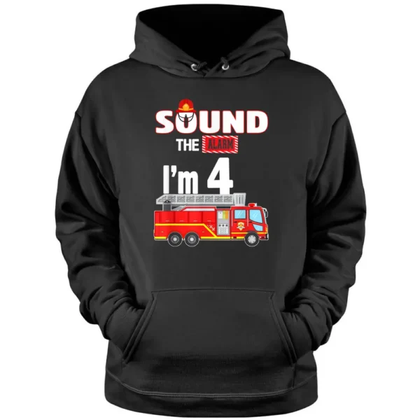 Fire Truck 4 Year Old Firefighter 4th Birthday Boy Toddler Pullover Hoodie