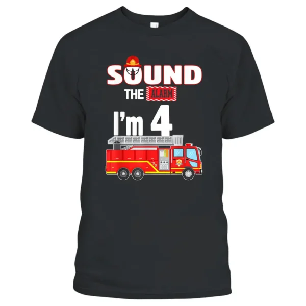 Fire Truck 4 Year Old Firefighter 4th Birthday Boy Toddler T-Shirt