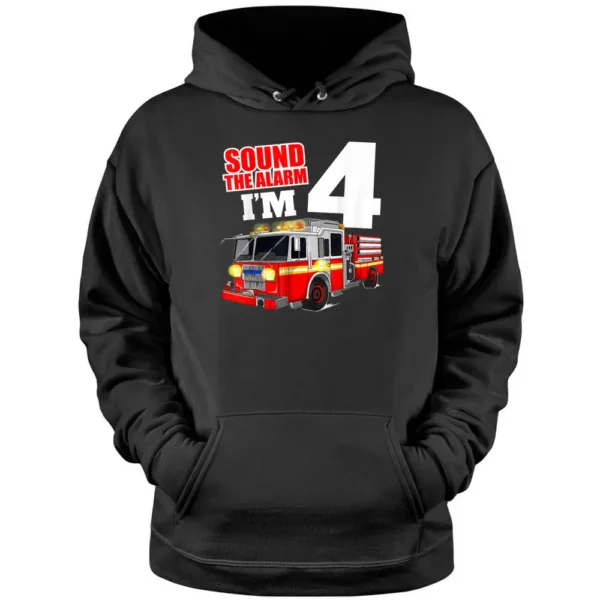 Fire Truck 4th Birthday Boy 4 Year Old Firefighter Pullover Hoodie