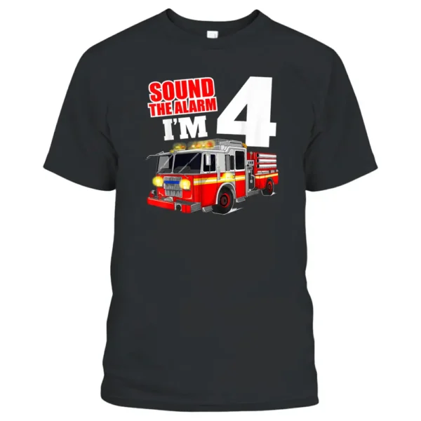 Fire Truck 4th Birthday Boy 4 Year Old Firefighter T-Shirt