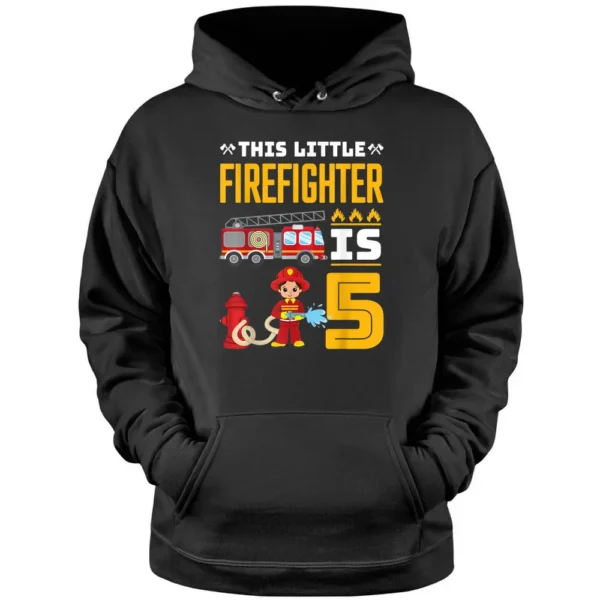 Fire Truck 5th Birthday Boy 5 Year Old Firefighter Pullover Hoodie