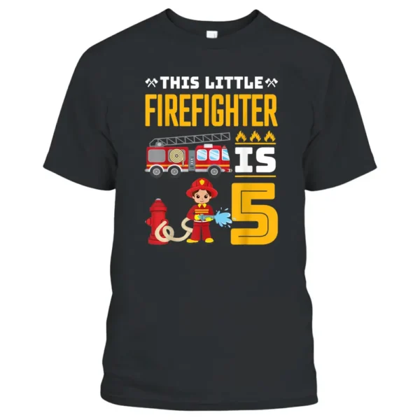 Fire Truck 5th Birthday Boy 5 Year Old Firefighter T-Shirt