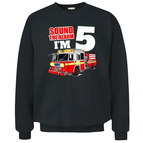 Fire Truck 5th Birthday Boy Firefighter Five 5 Year Old Pullover Sweatshirt