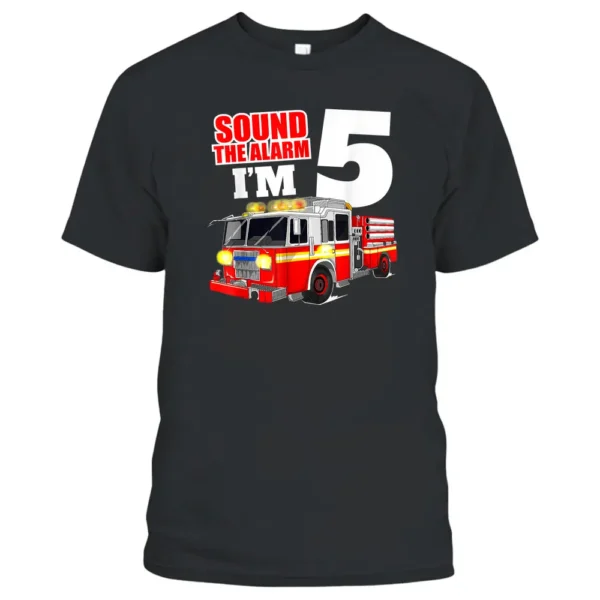 Fire Truck 5th Birthday Boy Firefighter Five 5 Year Old T-Shirt