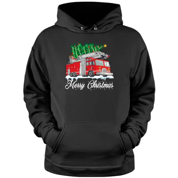 Fire Truck Christmas Tree Boy Toddler Kids Firefighter Xmas Pullover Hoodie