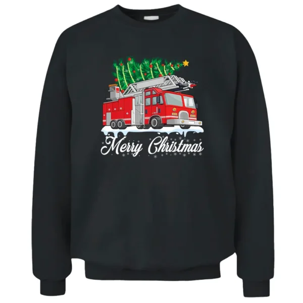 Fire Truck Christmas Tree Boy Toddler Kids Firefighter Xmas Pullover Sweatshirt