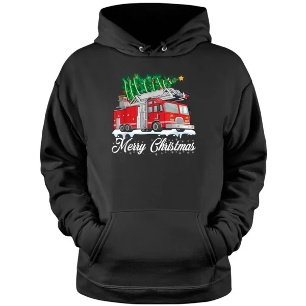 Fire Truck Xmas Tree Boy Toddler Kids Firefighter Xmas Pullover Hoodie