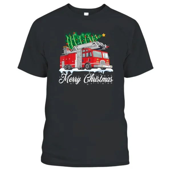 Fire Truck Xmas Tree Boy Toddler Kids Firefighter Xmas T-Shirt