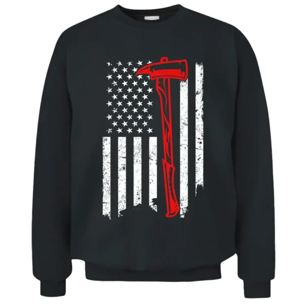 Fireman Patriotic USA Flag Axe Red Line Firefighter Pullover Sweatshirt