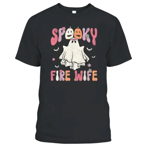 Groovy Halloween Spooky Fire Wife Firefighter Ghost Costume T-Shirt