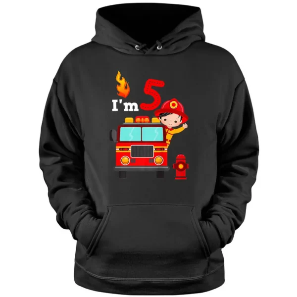 I'm 5th Birthday Boy Fire Engine Truck Toddler Firefighter Pullover Hoodie