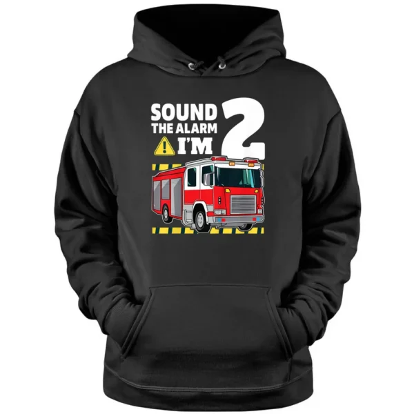 Kids 2nd Birthday Boy Fire Truck 2 Two Year Old Firefighter Pullover Hoodie