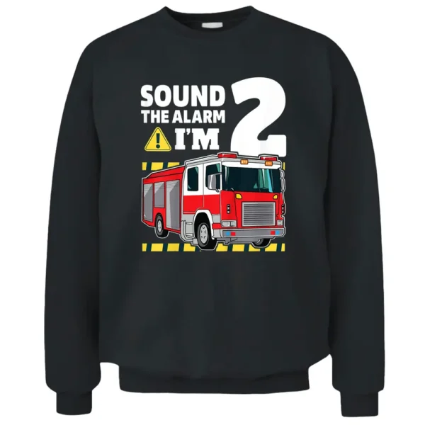 Kids 2nd Birthday Boy Fire Truck 2 Two Year Old Firefighter Pullover Sweatshirt