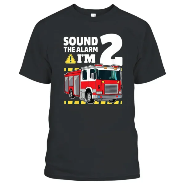 Kids 2nd Birthday Boy Fire Truck 2 Two Year Old Firefighter T-Shirt