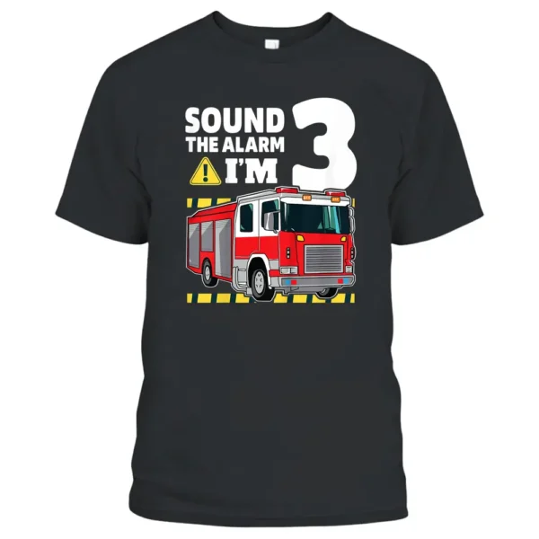 Kids 3rd Birthday Boy Fire Truck 3 Three Year Old Firefighter T-Shirt