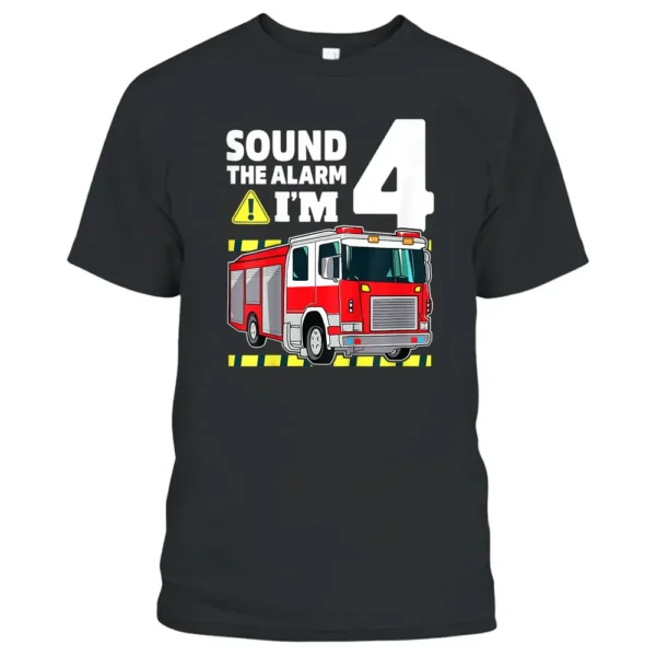 Kids 4th Birthday Boy Fire Truck 4 Four Year Old Firefighter T-Shirt