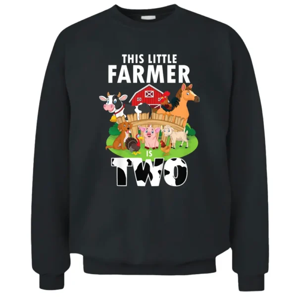 Kids 2 Years Old Boy Farmer 2nd Birthday Farm Animals Kids Pullover Sweatshirt