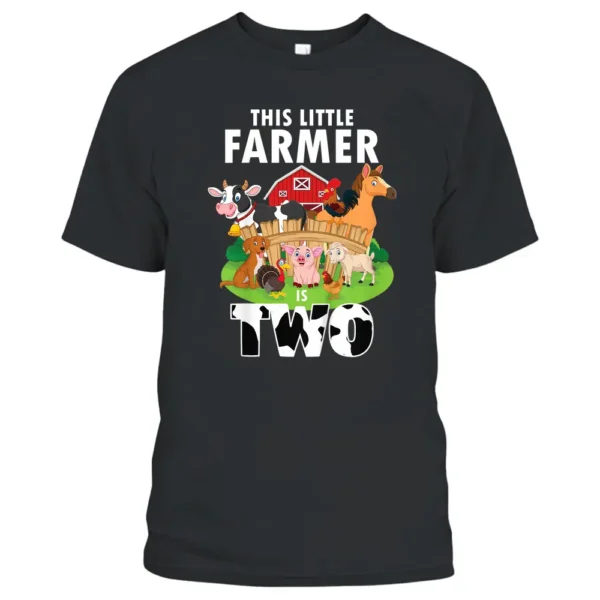 Kids 2 Years Old Boy Farmer 2nd Birthday Farm Animals Kids T-Shirt