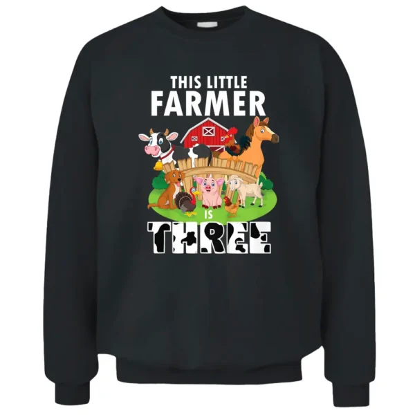 Kids 3rd Birthday Farm Animals Cute 3 Yrs Old Little Farmer Pullover Sweatshirt