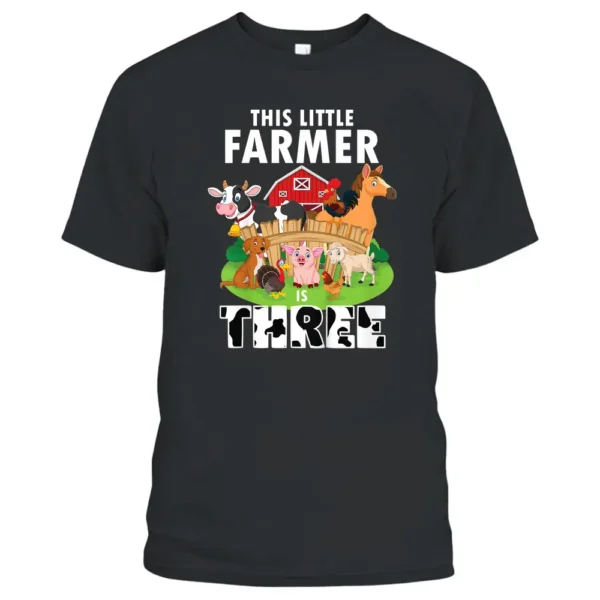 Kids 3rd Birthday Farm Animals Cute 3 Yrs Old Little Farmer T-Shirt