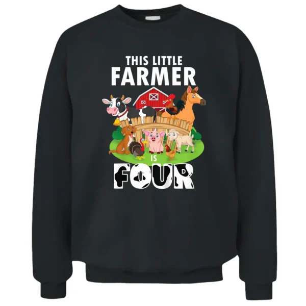 Kids 4 Yrs Old Little Farmer Cute 4th Birthday Farm Animals Pullover Sweatshirt