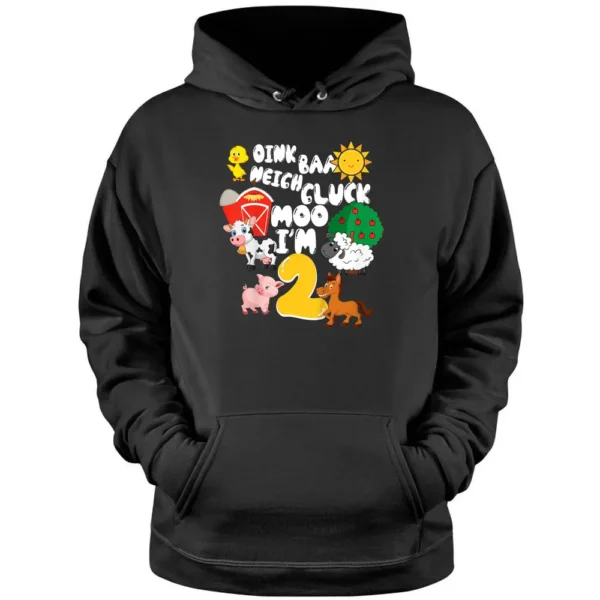 Kids Oink Baa Neigh Cluck I'm 2 Year Old 2nd Birthday Farmer Pullover Hoodie