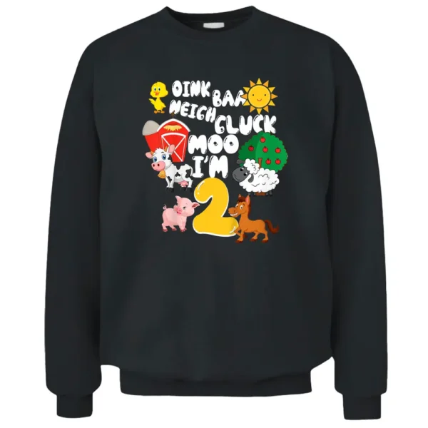 Kids Oink Baa Neigh Cluck I'm 2 Year Old 2nd Birthday Farmer Pullover Sweatshirt