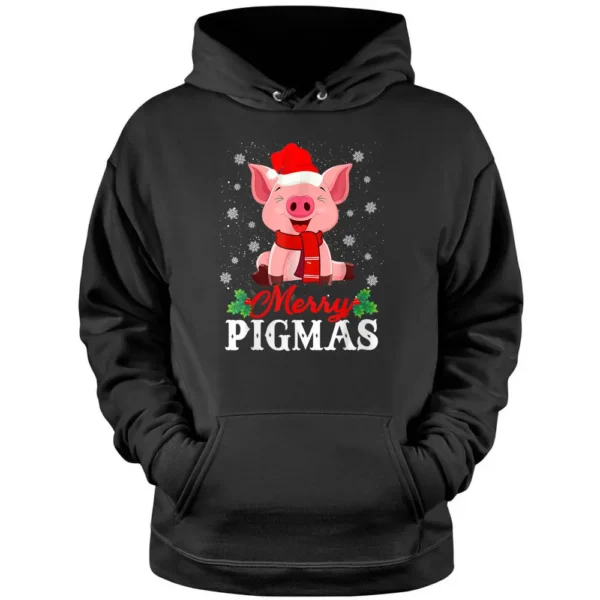 Merry Pigmas Pig Christmas Santa Hat Funny Xmas Light Farmer Pullover Hoodie