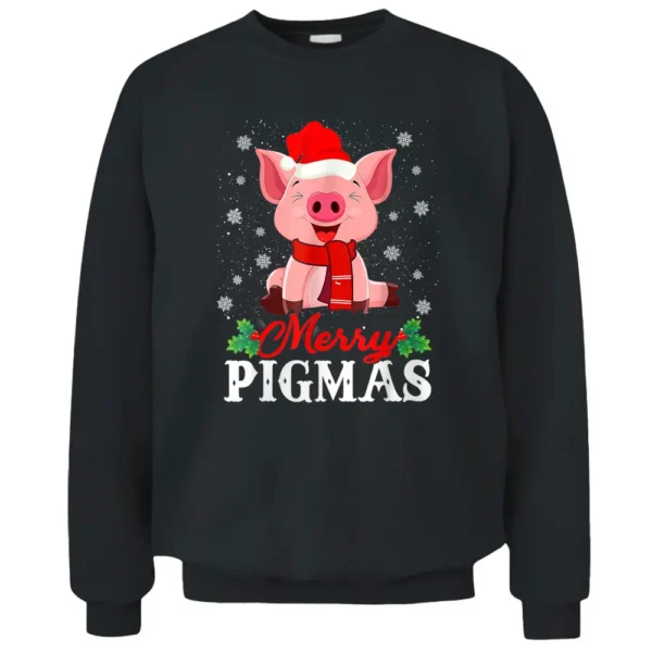 Merry Pigmas Pig Christmas Santa Hat Funny Xmas Light Farmer Pullover Sweatshirt