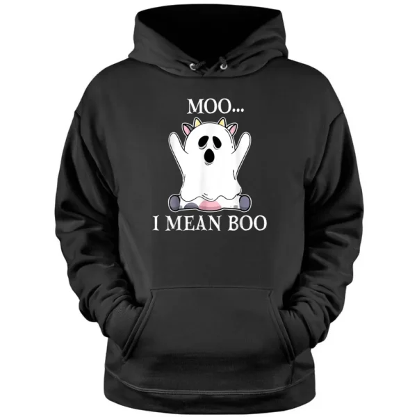 Moo I Mean Boo Funny Halloween Costume Cow Ghost Pullover Hoodie