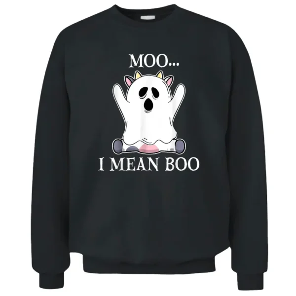 Moo I Mean Boo Funny Halloween Costume Cow Ghost Pullover Sweatshirt