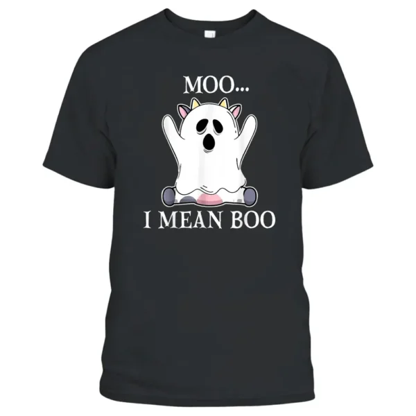 Moo I Mean Boo Funny Halloween Costume Cow Ghost T-Shirt