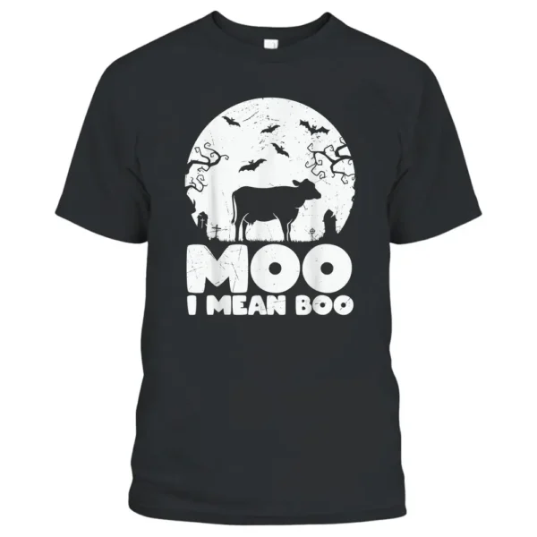 Moo I Mean Boo Funny Halloween Farmer Cow Lover T-Shirt