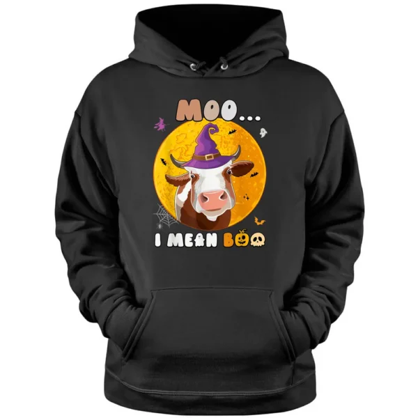 Moo I Mean Boo Spooky Cow Lover Halloween Funny Farmer Pun Pullover Hoodie