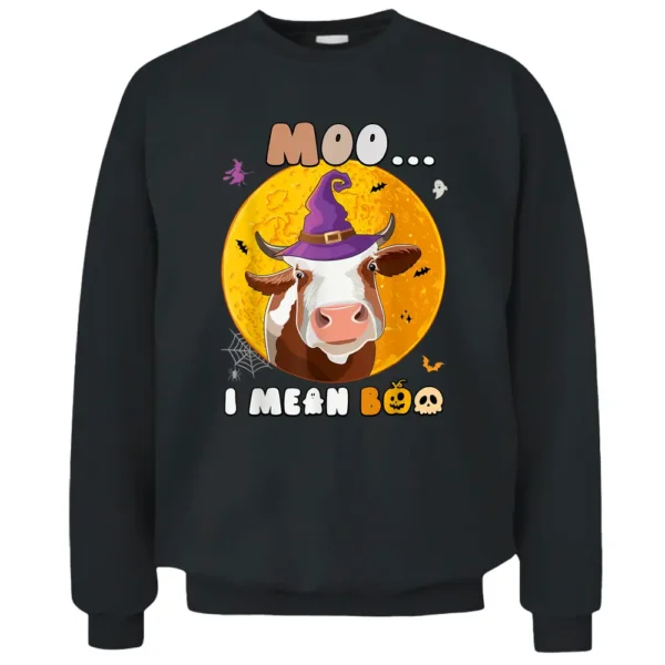 Moo I Mean Boo Spooky Cow Lover Halloween Funny Farmer Pun Pullover Sweatshirt