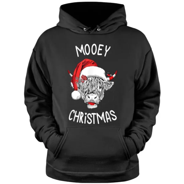 Mooey Christmas Cow Farmer Santa Hat Cow Lover Highland Cow Pullover Hoodie