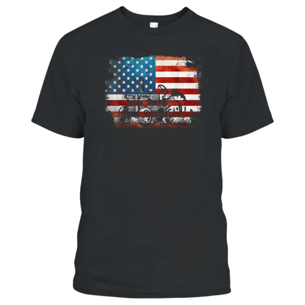 Patriotic Farmer American Flag Tractor 4th Of July Farmer T-Shirt