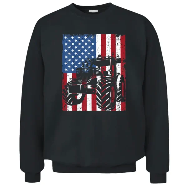 Patriotic Farmer USA American Flag On Farmer's Tractor Pullover Sweatshirt