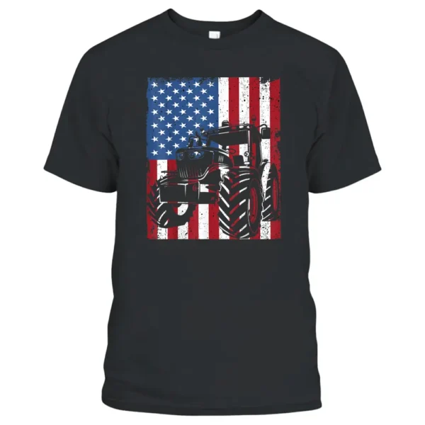 Patriotic Farmer USA American Flag On Farmer's Tractor T-Shirt