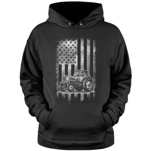 Patriotic Tractor American Flag Tractor Farmer Farm Gift Men Pullover Hoodie